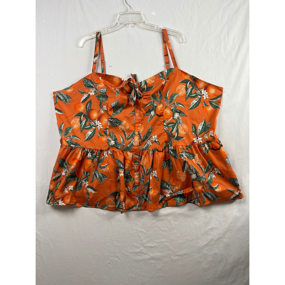 Torrid Cami Top Women 5 Orange Citrus Fruit Print Peplum Button Front Smocked